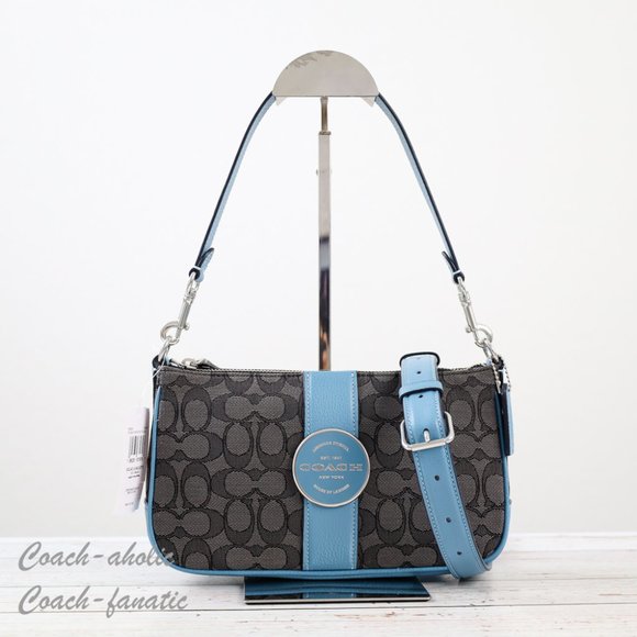 NWT Coach C8306 Lonnie Baguette Crossbody In Signature Jacquard in Pacific Blue - Picture 1 of 12
